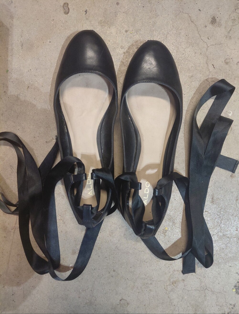 Aldo Black Ankle Tie Ballet Flats